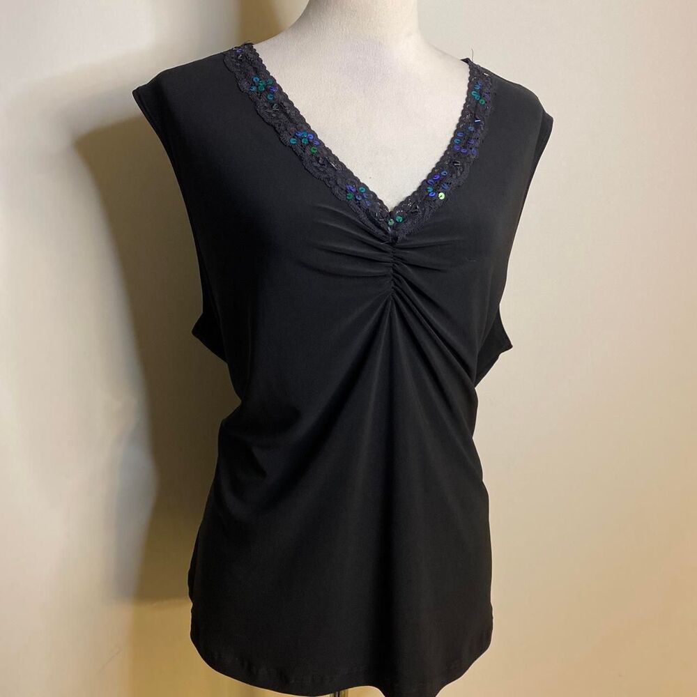 y2k fairycore Black sequin lace trim cami  blouse with ruched front